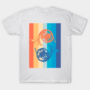 Harmony of French Horns in Retro Rainbow T-Shirt